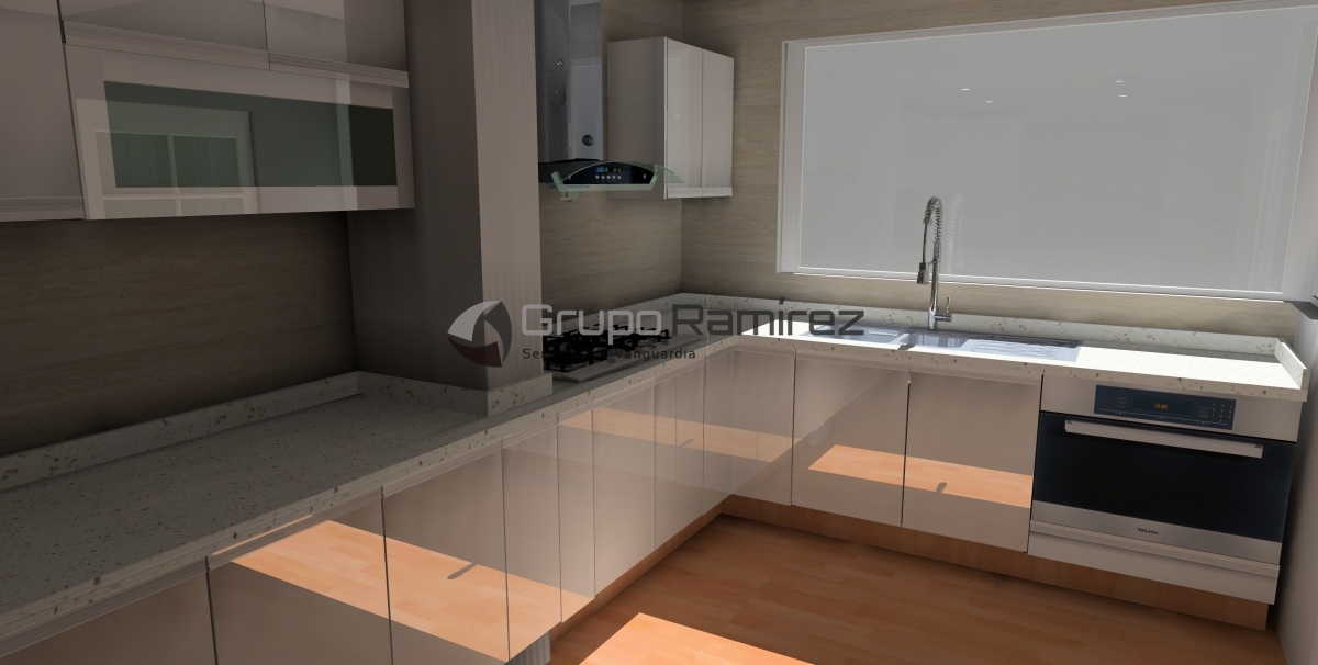 Render Cocina Integral Cubierta de Cuarzo