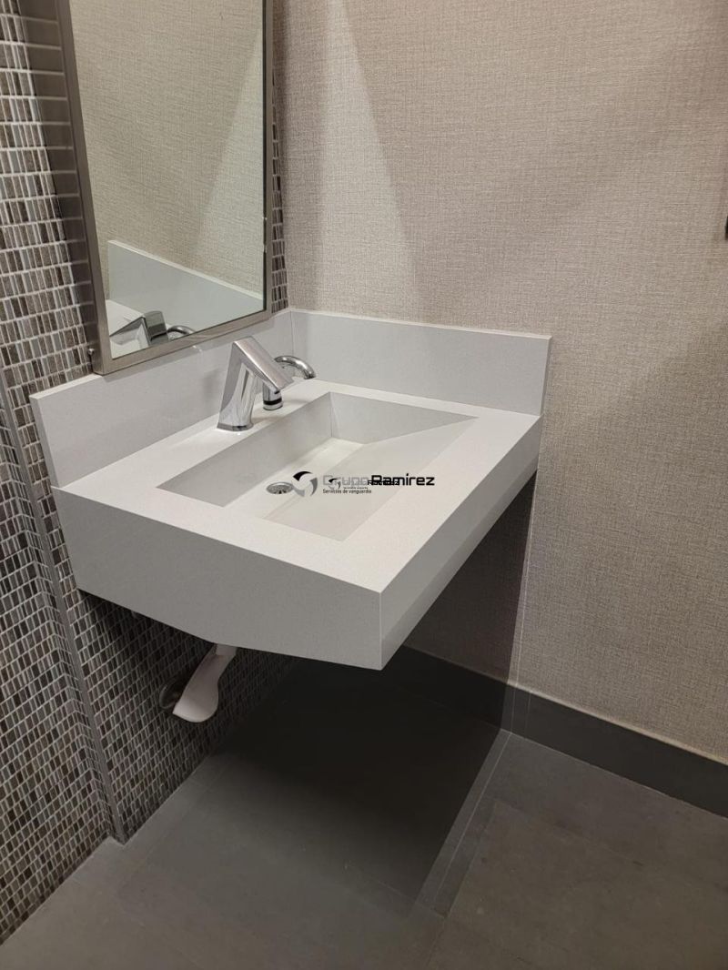 Lavamanos con caida tipo egipcio fabricado en cuarzo blanco puro
