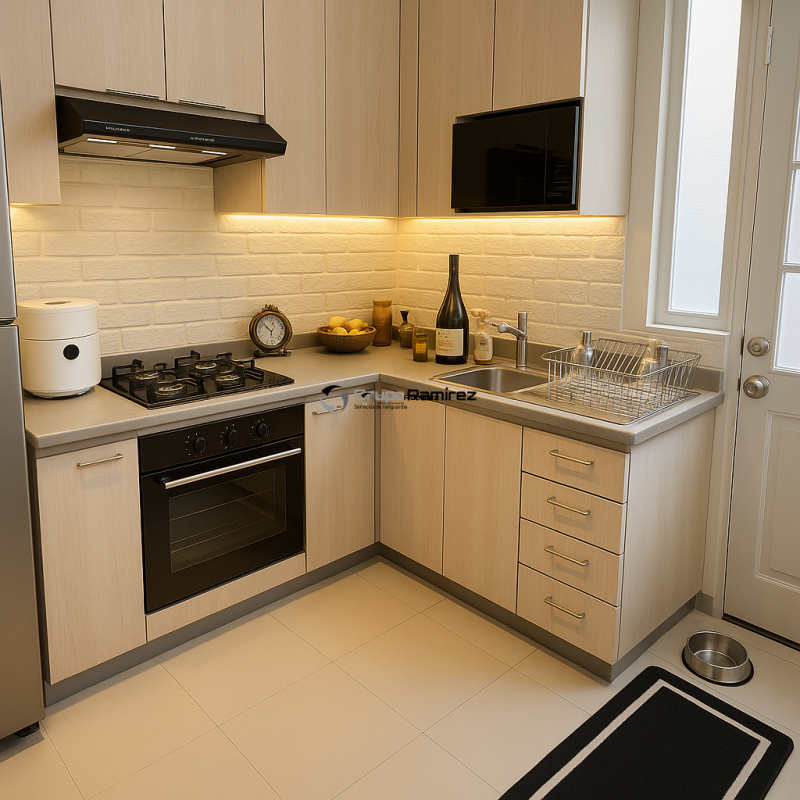Cocina integral cubierta de granito cuarzo blanco puro 